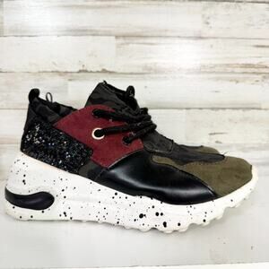 Steve Madden Shoes Women Size 8 Cliff Sneaker Black Maroon Olive Casual Athletic